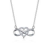 Women's Golden Silver Rose Gold Heart Shaped Lucky 8 Diamond Love Heart Pendant Necklace Jewelry