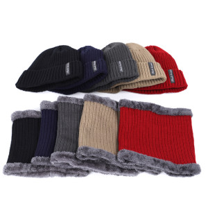2-piece winter men's hat knitted hat suit adult hat warm hat plus velvet thick hat scarf to keep warm