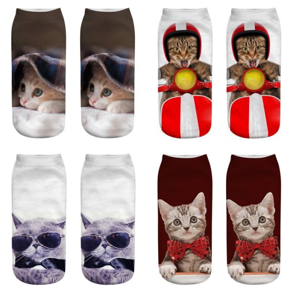 Cat 3D printed socks, short tube women's socks, boat socks