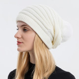 New autumn and winter hanging mask woolen cap women fashion Baotou cap warm ear protection knitted hat hair ball