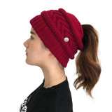 Knitted hat buttons can hang masks outdoor warm woolen ponytail hat