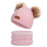 Winter children's bib hat pompom knitted hat warm wool plus velvet thick neck