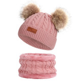 Winter children's bib hat pompom knitted hat warm wool plus velvet thick neck
