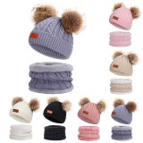 Winter children's bib hat pompom knitted hat warm wool plus velvet thick neck