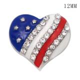 12MM High quality American flag metal silver plated snap enamel Rhinestone charms fit 12mm snap jewelry