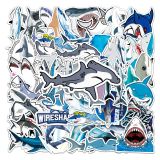 50 shark stickers, personalized cross-border ferocious marine creature stickers, DIY skateboard water cup luggage stickers