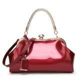 Fashion all-match patent leather handbags shiny clip rhinestone lock handbag shoulder diagonal wedding bag