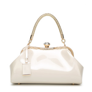 Fashion all-match patent leather handbags shiny clip rhinestone lock handbag shoulder diagonal wedding bag