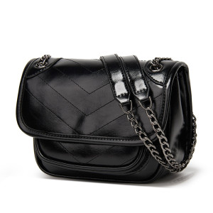 Embroidered thread chain bag women's solid color small black bag shoulder diagonal soft leather handbag small square bag