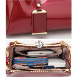 Fashion all-match patent leather handbags shiny clip rhinestone lock handbag shoulder diagonal wedding bag fit 18mm snap button jewelry
