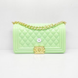 PVC female bag JELLY rhombus one-shoulder diagonal chain bag cross-border glossy jelly bag fit 18mm snap button jewelry