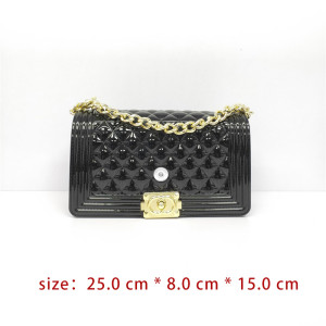 PVC female bag JELLY rhombus one-shoulder diagonal chain bag cross-border glossy jelly bag fit 18mm snap button jewelry