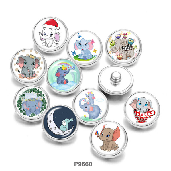 Painted metal 20mm snap buttons Cartoon  Elephant  DIY jewelry
