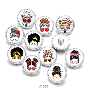 Painted metal 20mm snap buttons  Cartoon  girl  MOM DIY jewelry