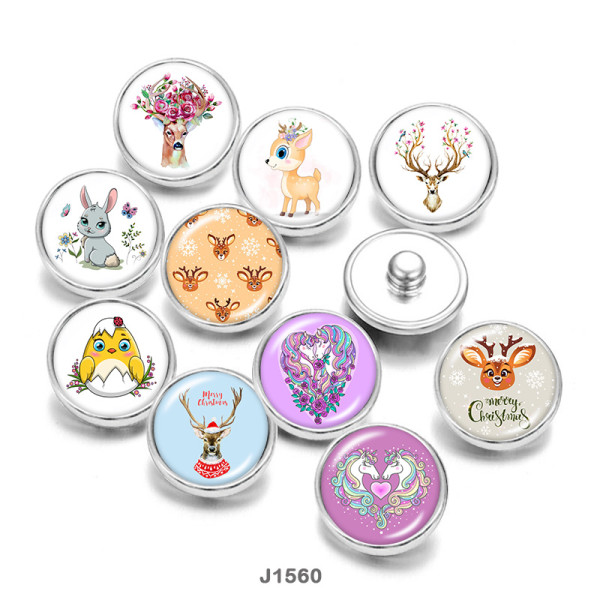 Painted metal 20mm snap buttons  Deer  rabbit   Unicorn  DIY jewelry