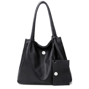 One-shoulder tote big bag women fashion black commuter bag fit 18mm snap button jewelry