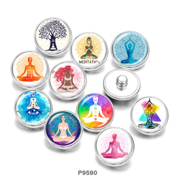 Painted metal 20mm snap buttons  Meditation  Faith  Yago  DIY jewelry