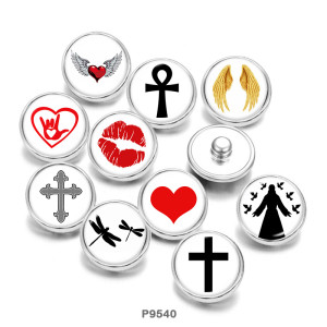Painted metal 20mm snap buttons  Cross  Love  Wing  Dragonfly  DIY jewelry