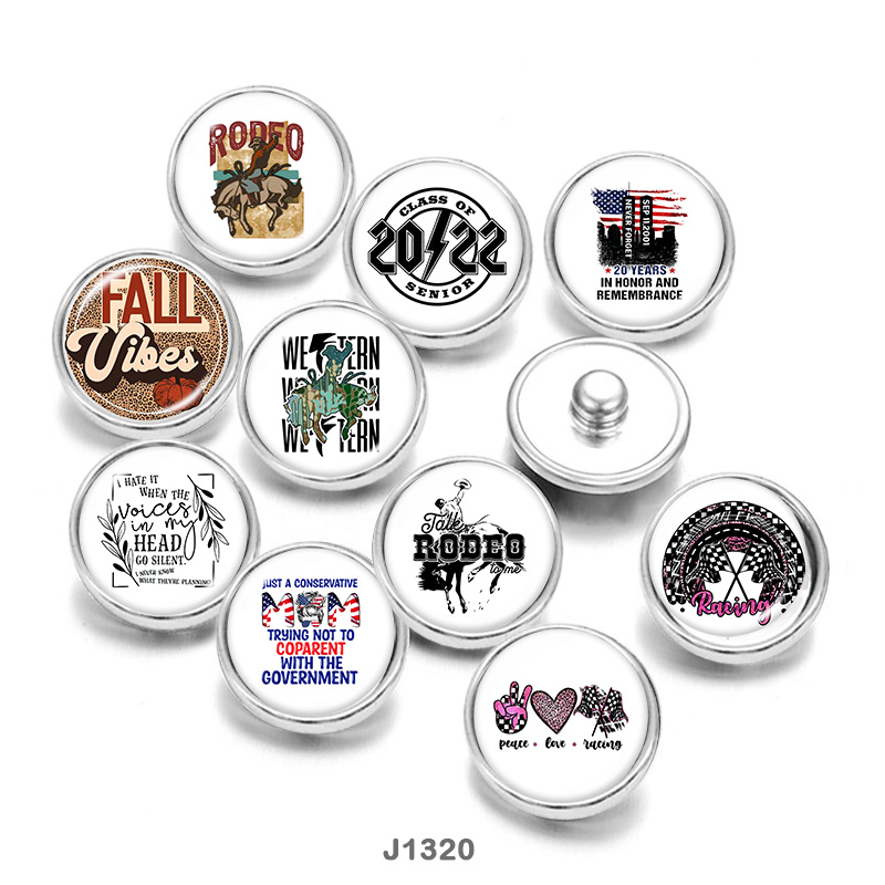 Painted metal 20mm snap buttons Rodeo MOM Love peace DIY jewelry glass ...
