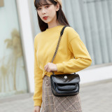 Embroidered thread chain bag women's solid color small black bag shoulder diagonal soft leather handbag small square bag fit 18mm snap button jewelry