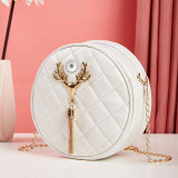 Round cake bag popular rhombus metal tassel accessories pure color PU bag urban simple shoulder bag fit 18mm snap button jewelry