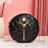 Round cake bag popular rhombus metal tassel accessories pure color PU bag urban simple shoulder bag fit 18mm snap button jewelry