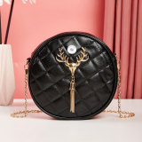 Round cake bag popular rhombus metal tassel accessories pure color PU bag urban simple shoulder bag fit 18mm snap button jewelry