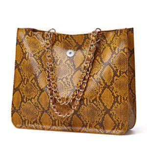 Snake print tote bag simple fashion single shoulder ladies bag fit 18mm snap button jewelry