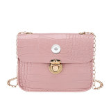 Elegant small square bag fresh and sweet crocodile pattern simple shoulder bag fit 18mm snap button jewelry