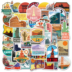 50pcs Travel city scenery  graffiti stickers decorative suitcase notebook waterproof detachable stickers