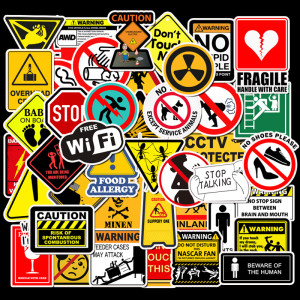 50 warning sign stickers personalized motorcycle trolley case stickers cartoon waterproof stickers