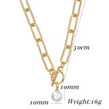 Stainless Steel Necklace Gothic Pearl Pendant Collar Solid Stainless Steel OT Buckle Chain