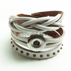 Top genuine leather 18mm  snap button bracelet 1 buttons leather  new type Bracelet Rhinestone fit 20mm snaps chunks