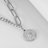Simple OT Buckle Stainless Steel 7mm Round English Queen Beauty Head Coin Pendant Necklace Female