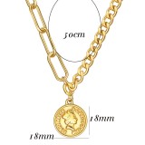 Simple OT Buckle Stainless Steel 7mm Round English Queen Beauty Head Coin Pendant Necklace Female