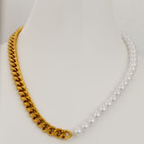 Pearl Necklace Stainless Steel Half Chain Half Pearl Stitching Connected Necklace Women