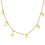 Five-pointed star sun and moon stainless steel necklace ladies fashion clavicle chain