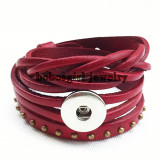 Top genuine leather 18mm  snap button bracelet 1 buttons leather  new type Bracelet Rhinestone fit 20mm snaps chunks