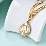 Simple OT Buckle Stainless Steel 7mm Round English Queen Beauty Head Coin Pendant Necklace Female