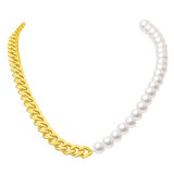 Pearl Necklace Stainless Steel Half Chain Half Pearl Stitching Connected Necklace Women