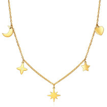 Five-pointed star sun and moon stainless steel necklace ladies fashion clavicle chain