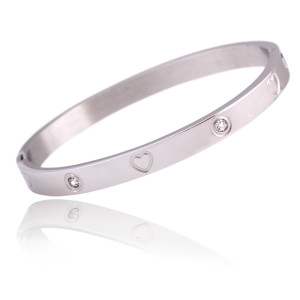 Stainless Steel Bracelet Open 2 Rows Jewelry Bracelet with Diamonds