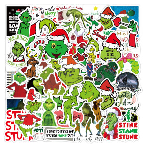 50pcs  Christmas Geek Grinch  graffiti stickers decorative suitcase notebook waterproof detachable stickers