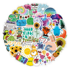 50pcs Water bottle flower  graffiti stickers decorative suitcase notebook waterproof detachable stickers