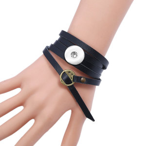 Five circle embossed leather bracelet vintage men's leather bracelet fit 20mm snaps chunks Jewelry