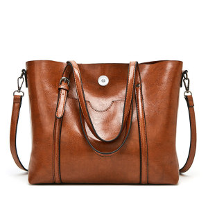 Oil wax leather single-shoulder diagonal bag all-match lady big bag fit 18mm snap button jewelry