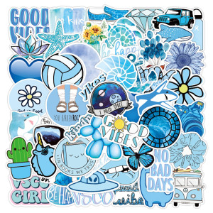 50pcs  Blue and fresh  graffiti stickers decorative suitcase notebook waterproof detachable stickers