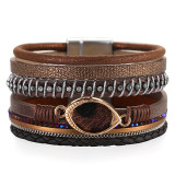 Multilayer leather strap drop-shaped pendant bracelet, diamond-studded light luxury bracelet, horsehair accessory bracelet