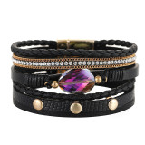 Multi-layer leather strap, hand-woven bracelet, leather animal pattern design, crystal stone accessories, retro bracelet