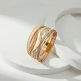 PU leather gold leaf alloy piece bracelet, multi-layer leather strip elegant small round bead design bracelet